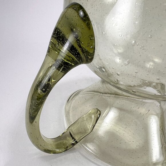 Jamestown Glasshouse VA Hand Blown Green Glass Pitcher Heart Spout USA 40oz - Picture 8 of 16